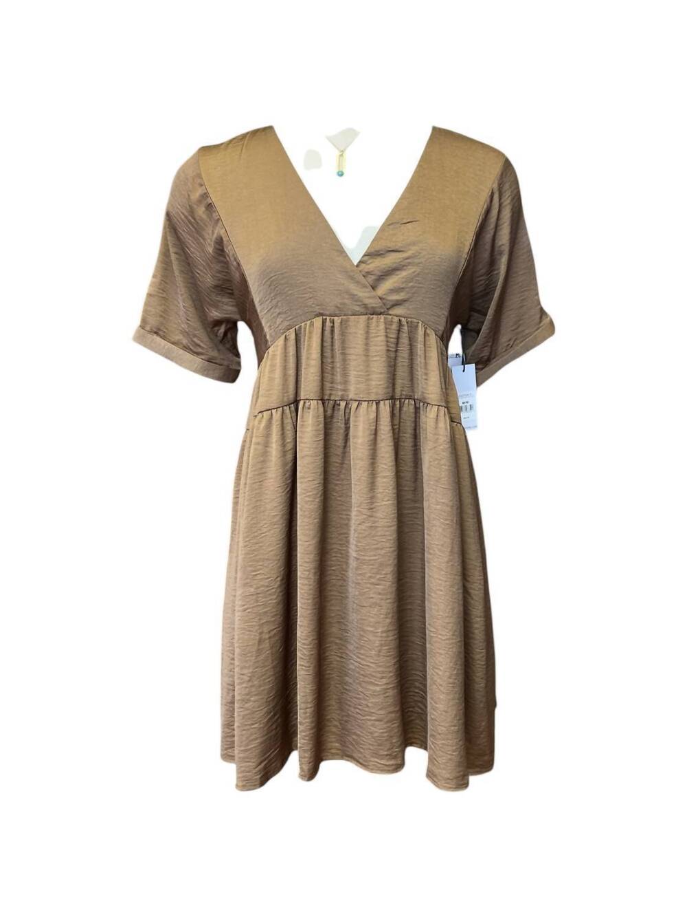 NEW DEX women's short sleeve v neck mini dress in gold rush